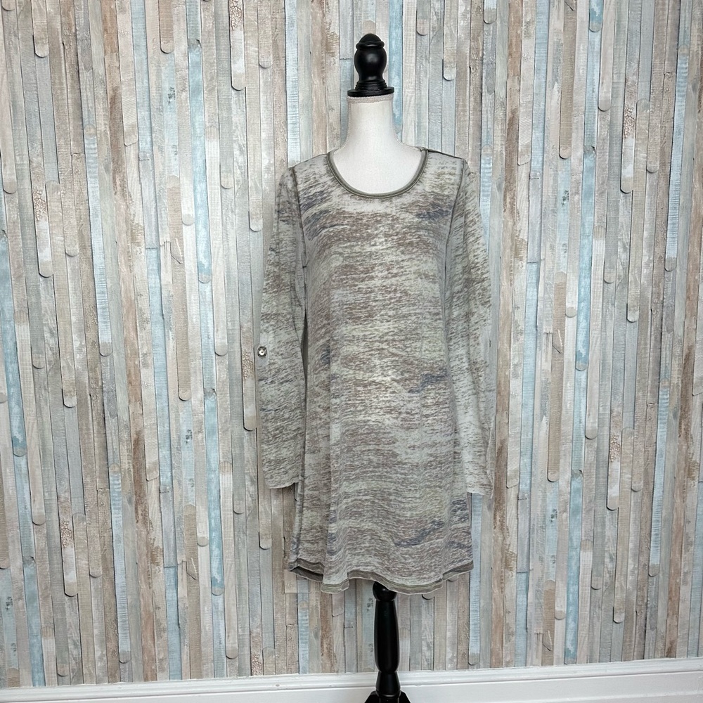 Z Supply L Burnout Distressed Knit Camo Long Sleeve Tunic‎ Dress Symphony